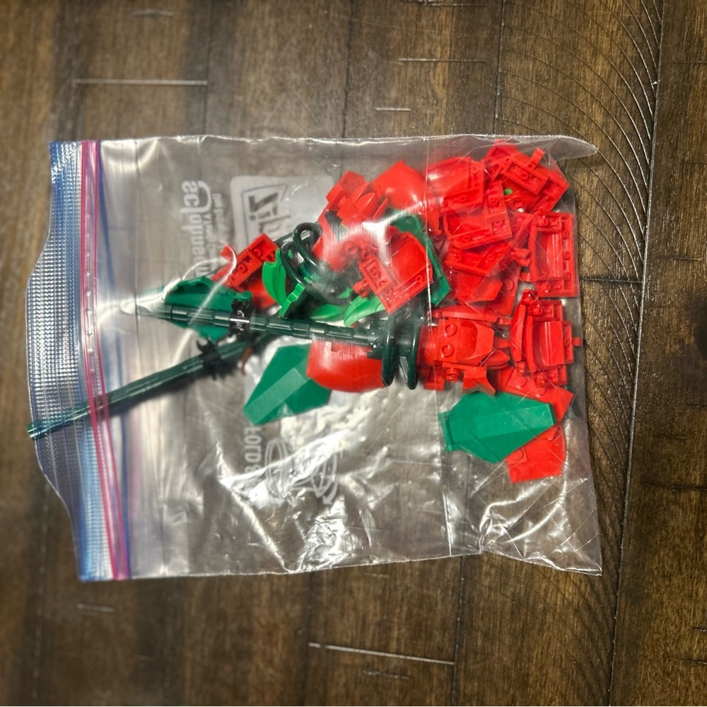 Lego red roses, orchids and bonsai tree